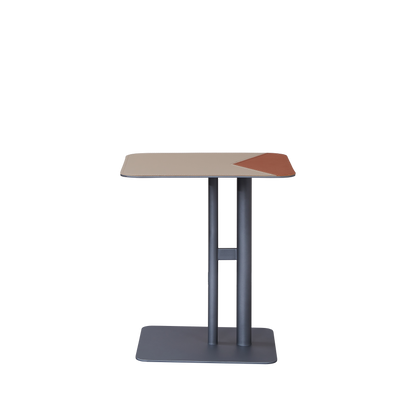 Square Dual-Tone Saddle Leather End Table - Minimalist Asymmetrical Patchwork Detail Corner Table For Living Room