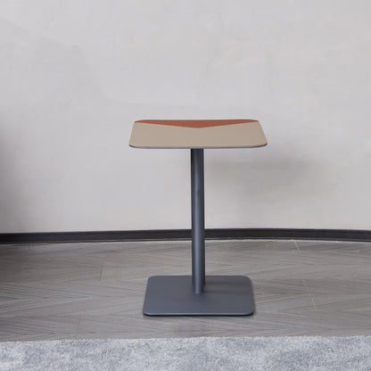 Square Dual-Tone Saddle Leather End Table - Minimalist Asymmetrical Patchwork Detail Corner Table For Living Room