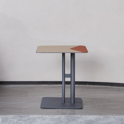 Square Dual-Tone Saddle Leather End Table - Minimalist Asymmetrical Patchwork Detail Corner Table For Living Room