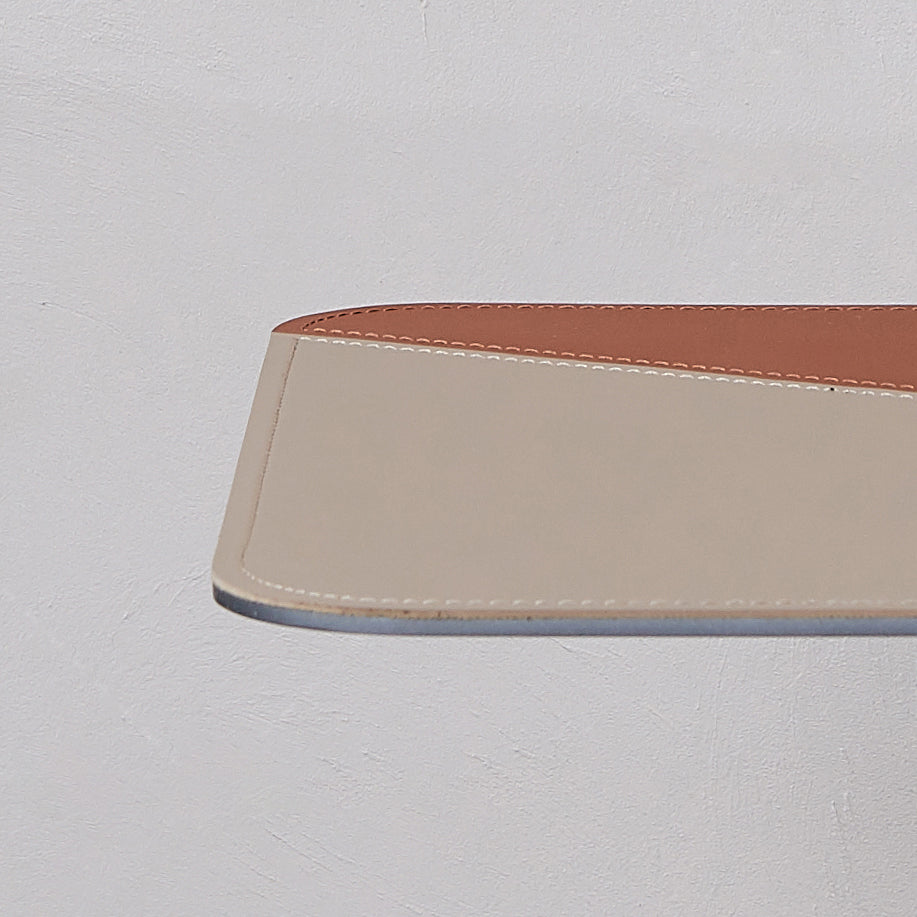 Square Dual-Tone Saddle Leather End Table - Minimalist Asymmetrical Patchwork Detail Corner Table For Living Room