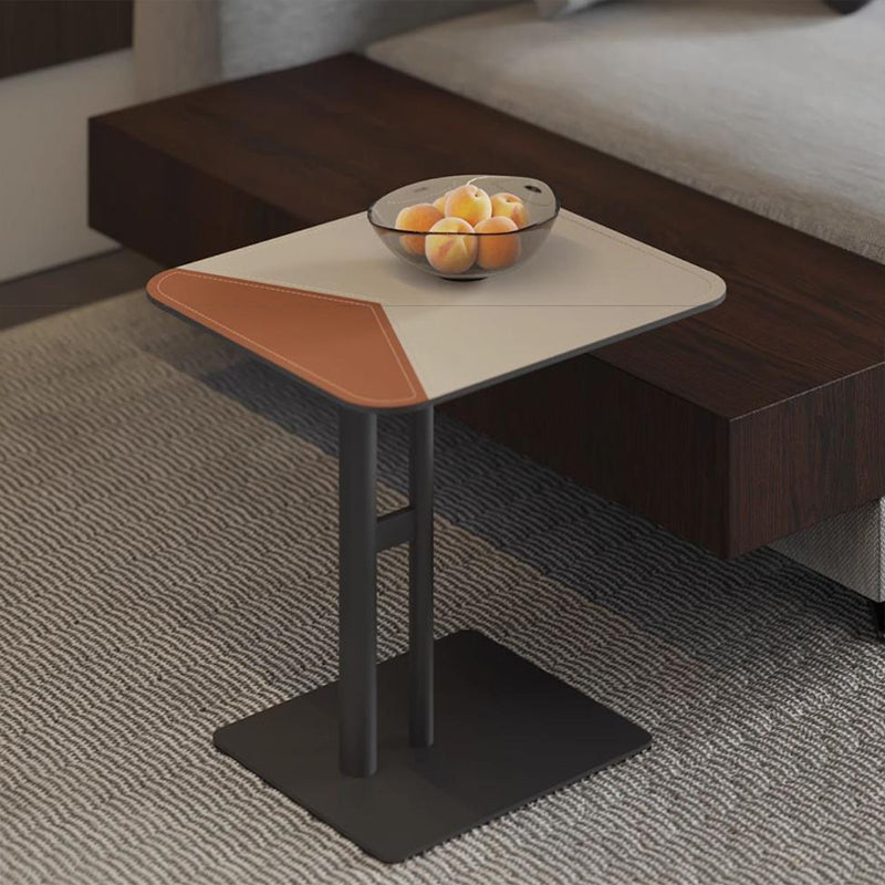 Square Dual-Tone Saddle Leather End Table - Minimalist Asymmetrical Patchwork Detail Corner Table For Living Room