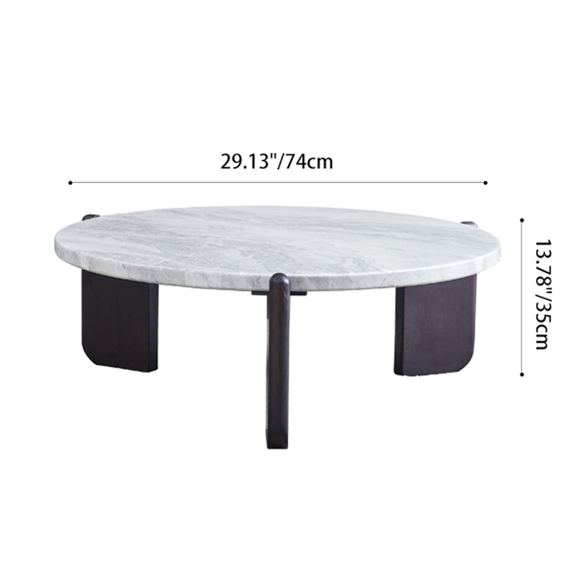 Round Faux Marble Solid Wood Coffee Table - Nordic Natural Texture Accent Table For Living Room