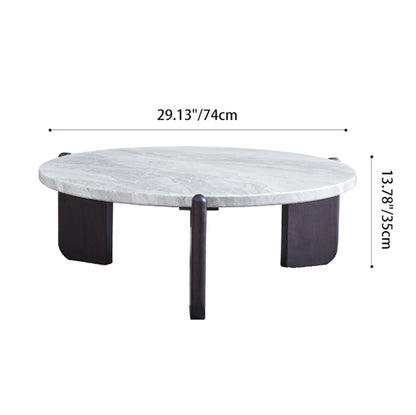 Round Faux Marble Solid Wood Coffee Table - Nordic Natural Texture Accent Table For Living Room