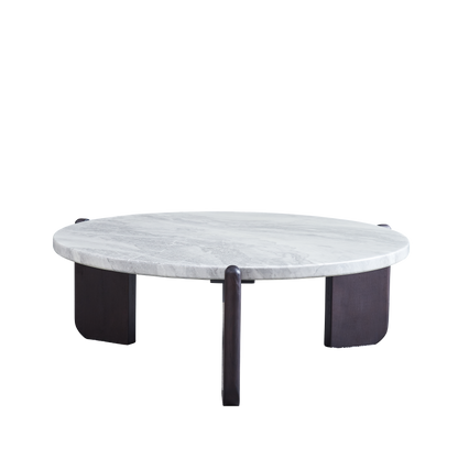 Round Faux Marble Solid Wood Coffee Table - Nordic Natural Texture Accent Table For Living Room
