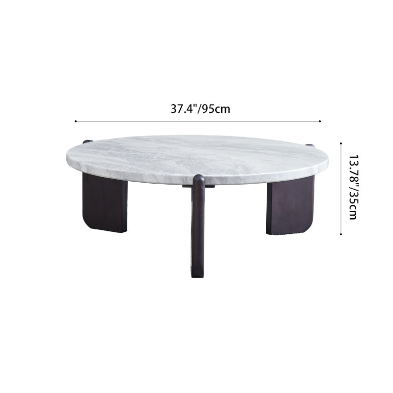 Round Faux Marble Solid Wood Coffee Table - Nordic Natural Texture Accent Table For Living Room