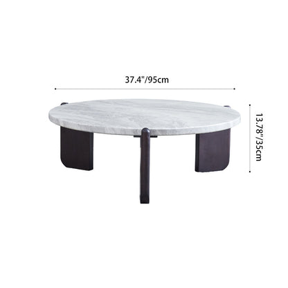 Round Faux Marble Solid Wood Coffee Table - Nordic Natural Texture Accent Table For Living Room