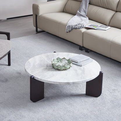 Round Faux Marble Solid Wood Coffee Table - Nordic Natural Texture Accent Table For Living Room