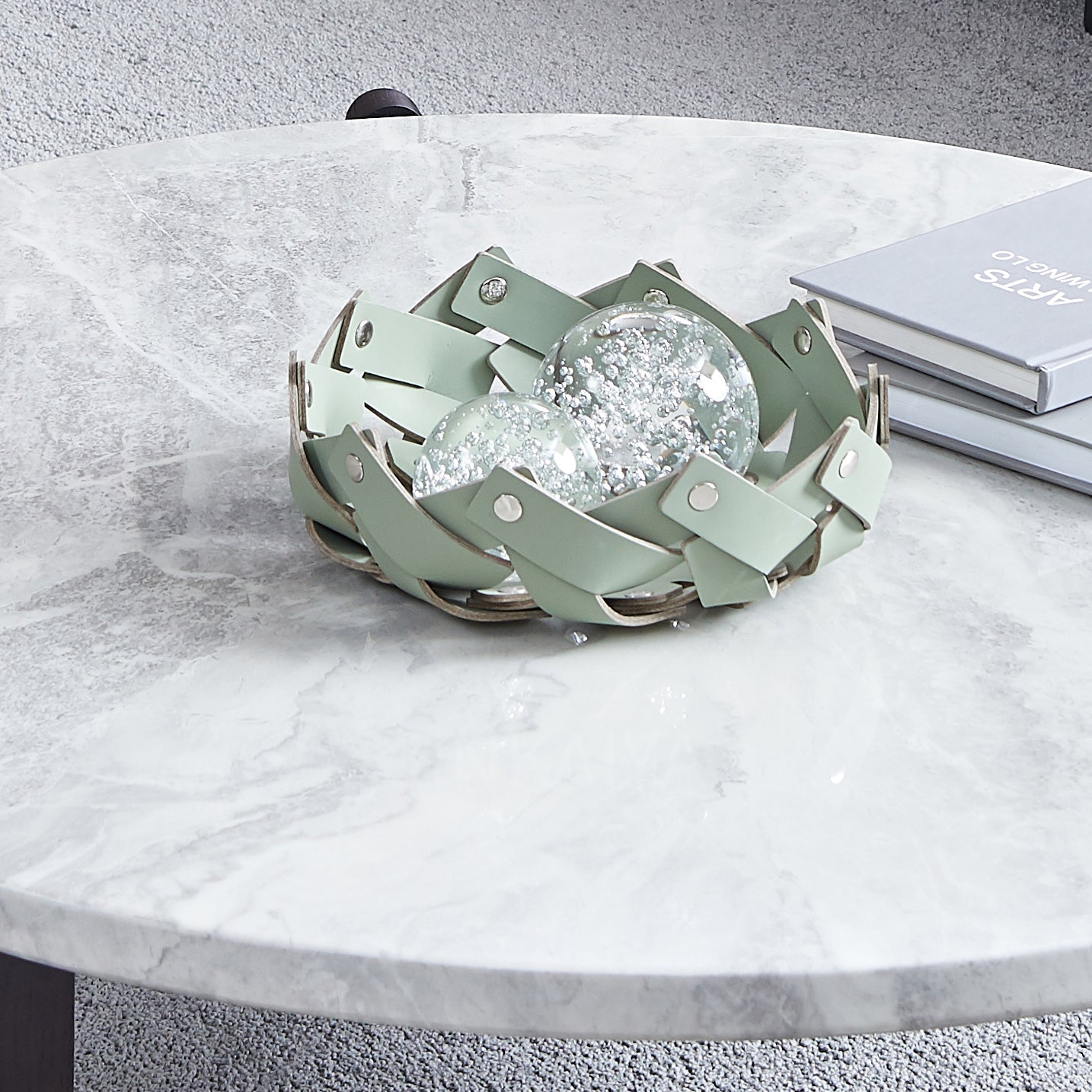 Round Faux Marble Solid Wood Coffee Table - Nordic Natural Texture Accent Table For Living Room