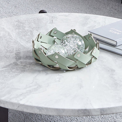 Round Faux Marble Solid Wood Coffee Table - Nordic Natural Texture Accent Table For Living Room