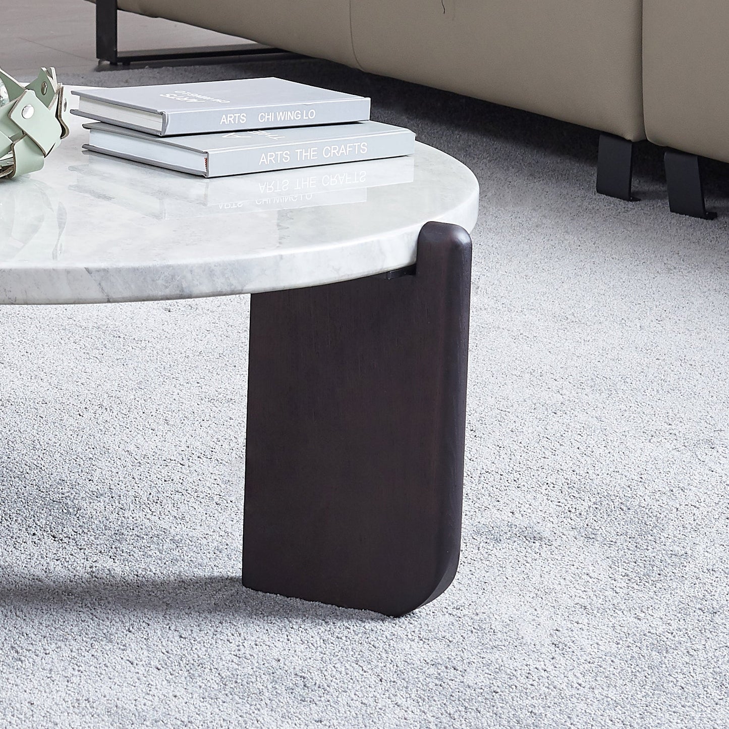 Round Faux Marble Solid Wood Coffee Table - Nordic Natural Texture Accent Table For Living Room