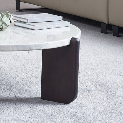 Round Faux Marble Solid Wood Coffee Table - Nordic Natural Texture Accent Table For Living Room