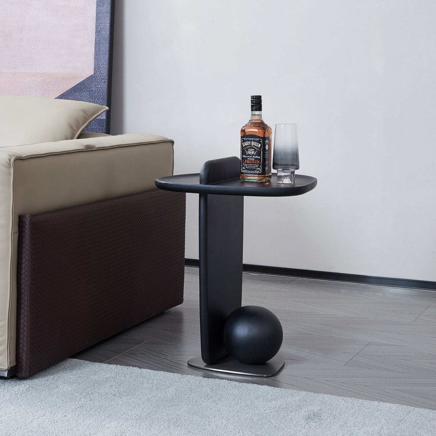 Sculptural Artistic Ball Solid Wood End Table - Art Deco Versatile Corner Table For Living Room