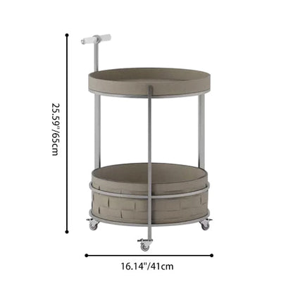Rolling Round Saddle Leather Acrylic Side Table - Vintage Dual-Layer Storage Trolley With Stainless Steel Frame For Living Room