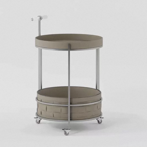 Rolling Round Saddle Leather Acrylic Side Table - Vintage Dual-Layer Storage Trolley With Stainless Steel Frame For Living Room