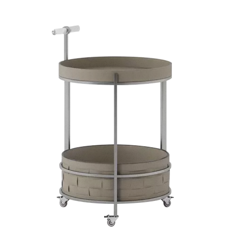 Rolling Round Saddle Leather Acrylic Side Table - Vintage Dual-Layer Storage Trolley With Stainless Steel Frame For Living Room