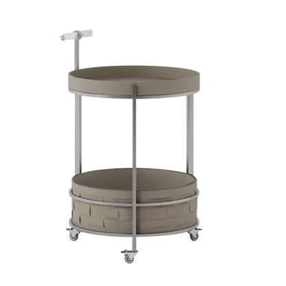 Rolling Round Saddle Leather Acrylic Side Table - Vintage Dual-Layer Storage Trolley With Stainless Steel Frame For Living Room