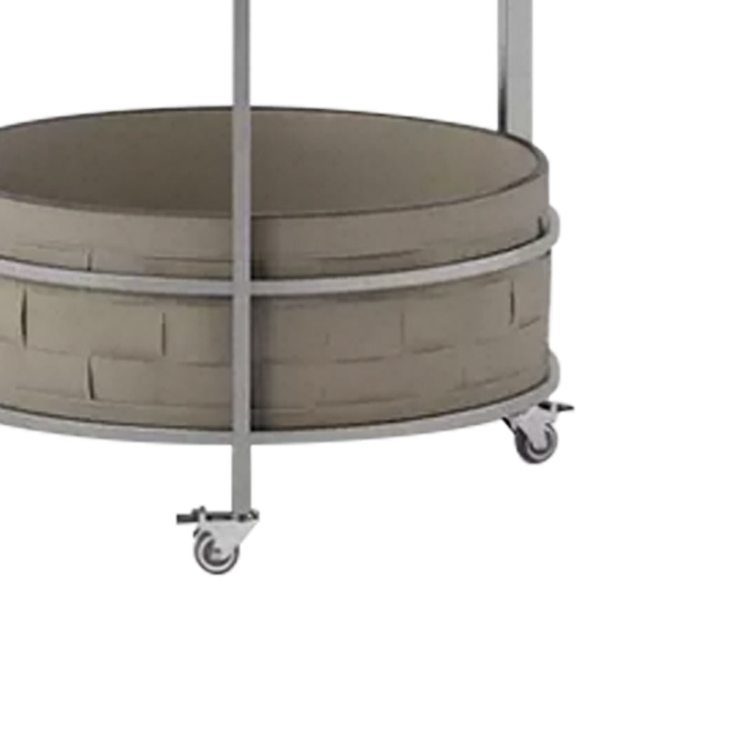 Rolling Round Saddle Leather Acrylic Side Table - Vintage Dual-Layer Storage Trolley With Stainless Steel Frame For Living Room