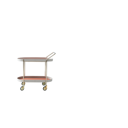 Mobile Oval Saddle Leather Side Table With Gold Stainless Steel Frame -Creative Rolling Dual Tier Drink Trolley For Dining Room