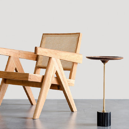 Round Walnut Wood With Solid Steel Base End Table - Vintage Compact Functionality 1-Tray Side Table For Living Room