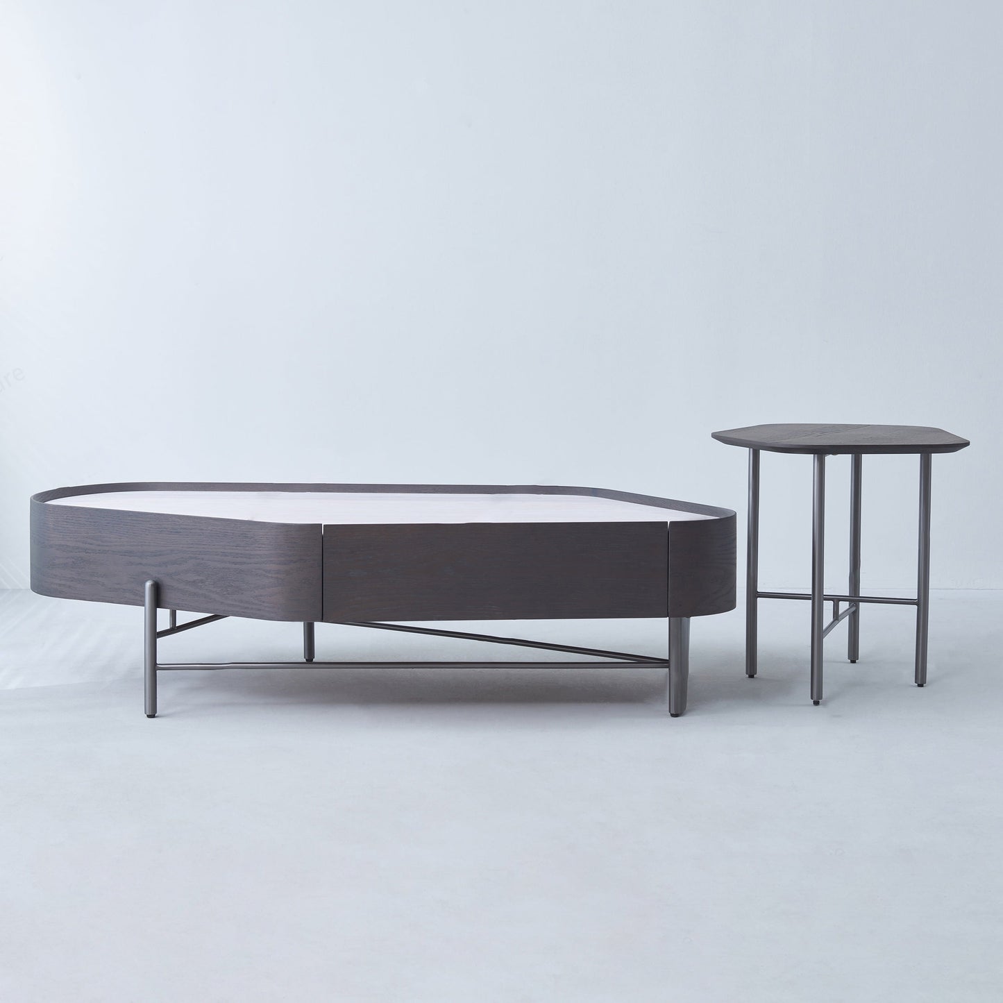 Geometric Natural Wood Travertine Carbon Steel Coffee Table - Nordic Stable Side Table For Living Room