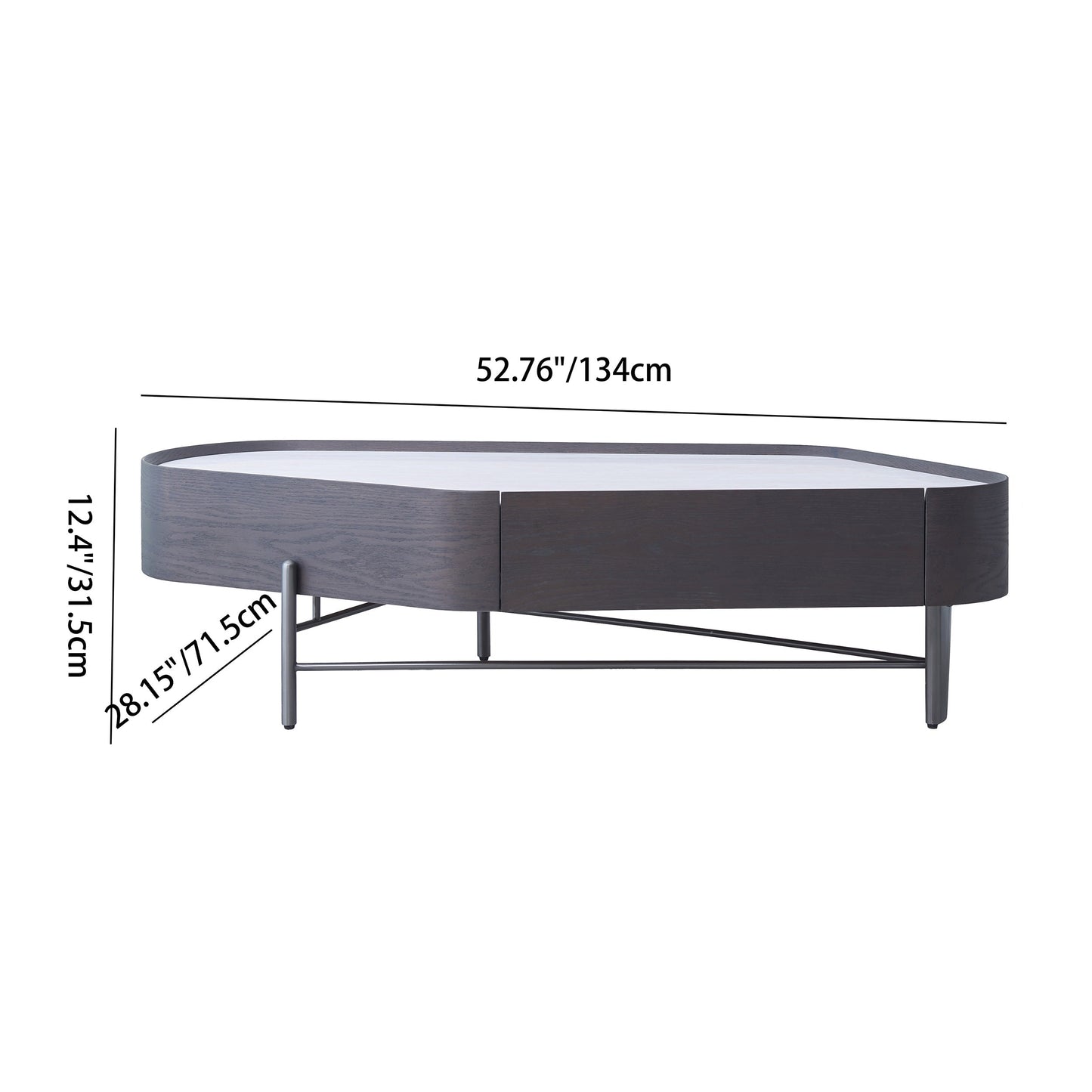 Geometric Natural Wood Travertine Carbon Steel Coffee Table - Nordic Stable Side Table For Living Room