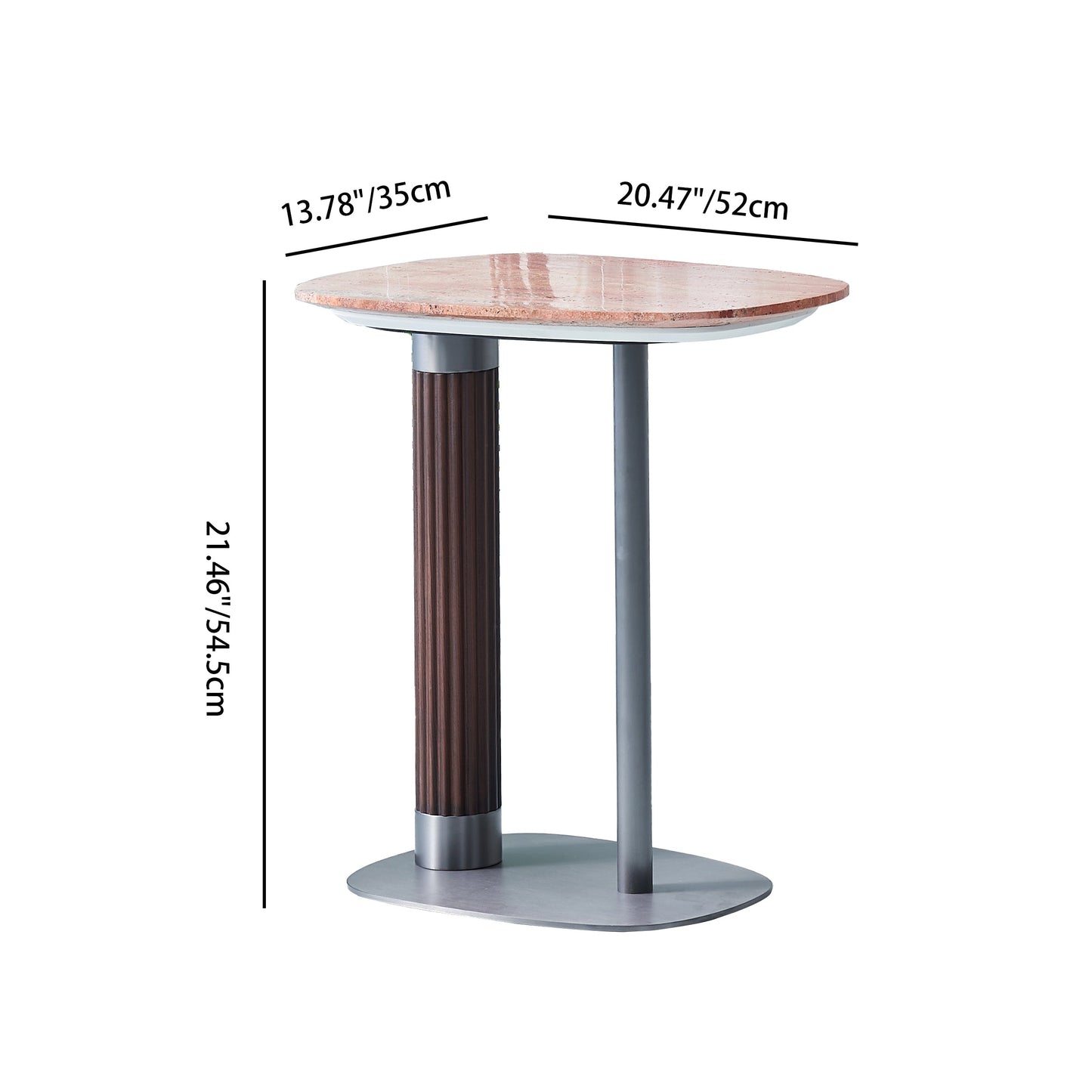 Irregular Rounded-Rectangle Natural Marble Solid Wood End Table - Scandinavian Dual-Pillar Legs Accent Table For Living Room