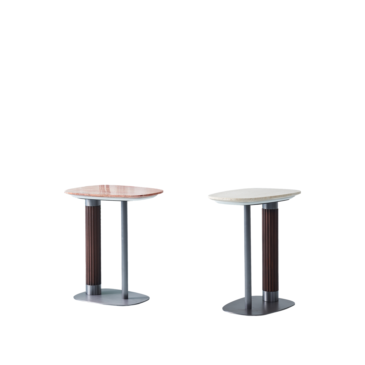 Irregular Rounded-Rectangle Natural Marble Solid Wood End Table - Scandinavian Dual-Pillar Legs Accent Table For Living Room