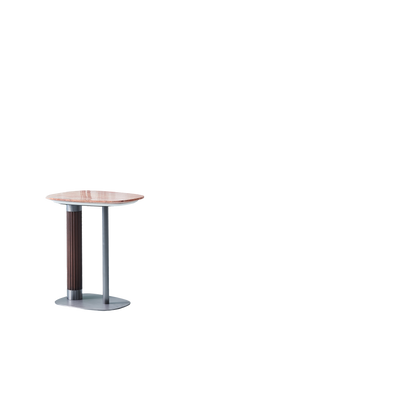 Irregular Rounded-Rectangle Natural Marble Solid Wood End Table - Scandinavian Dual-Pillar Legs Accent Table For Living Room