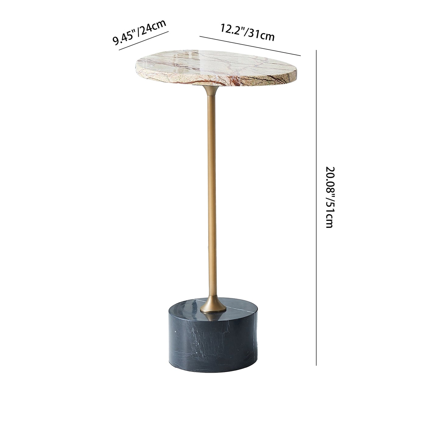 Asymmetrical Top Oval Marble End Table - Japanese Accent Table For Living Room