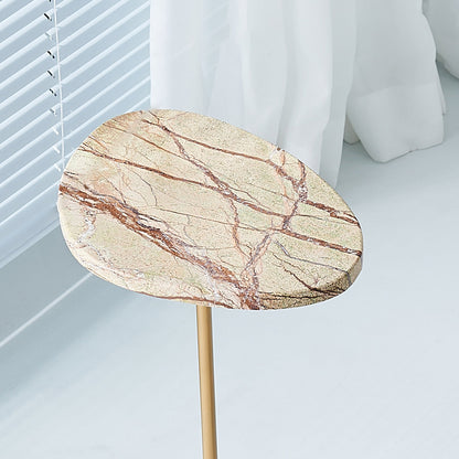 Asymmetrical Top Oval Marble End Table - Japanese Accent Table For Living Room