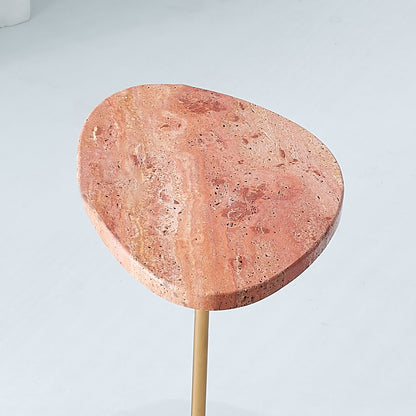 Asymmetrical Top Oval Marble End Table - Japanese Accent Table For Living Room