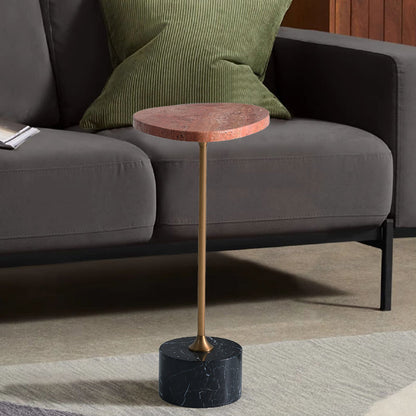 Asymmetrical Top Oval Marble End Table - Japanese Accent Table For Living Room