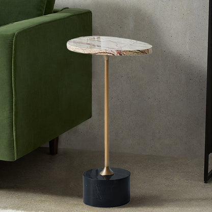 Asymmetrical Top Oval Marble End Table - Japanese Accent Table For Living Room
