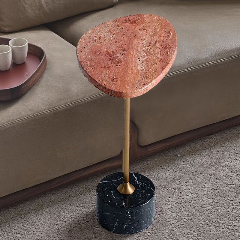 Asymmetrical Top Oval Marble End Table - Japanese Accent Table For Living Room