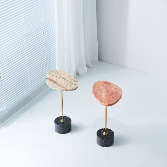 Asymmetrical Top Oval Marble End Table - Japanese Accent Table For Living Room