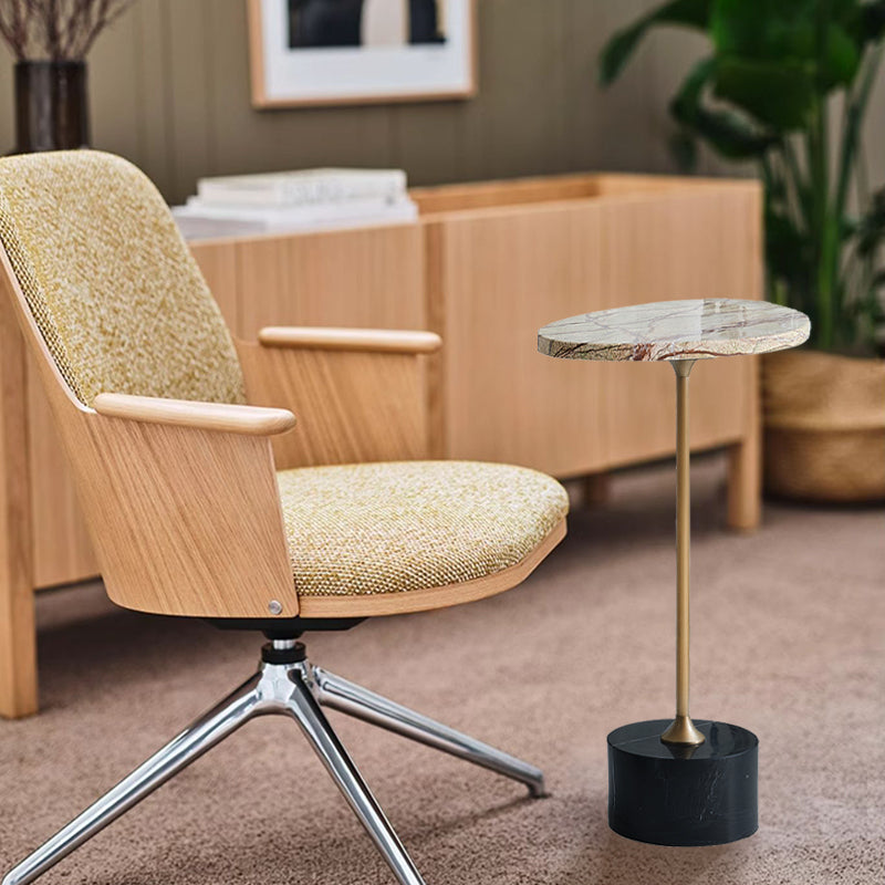 Asymmetrical Top Oval Marble End Table - Japanese Accent Table For Living Room