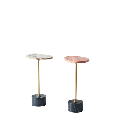 Asymmetrical Top Oval Marble End Table - Japanese Accent Table For Living Room