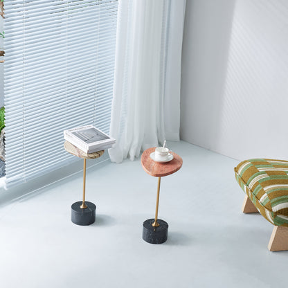 Asymmetrical Top Oval Marble End Table - Japanese Accent Table For Living Room