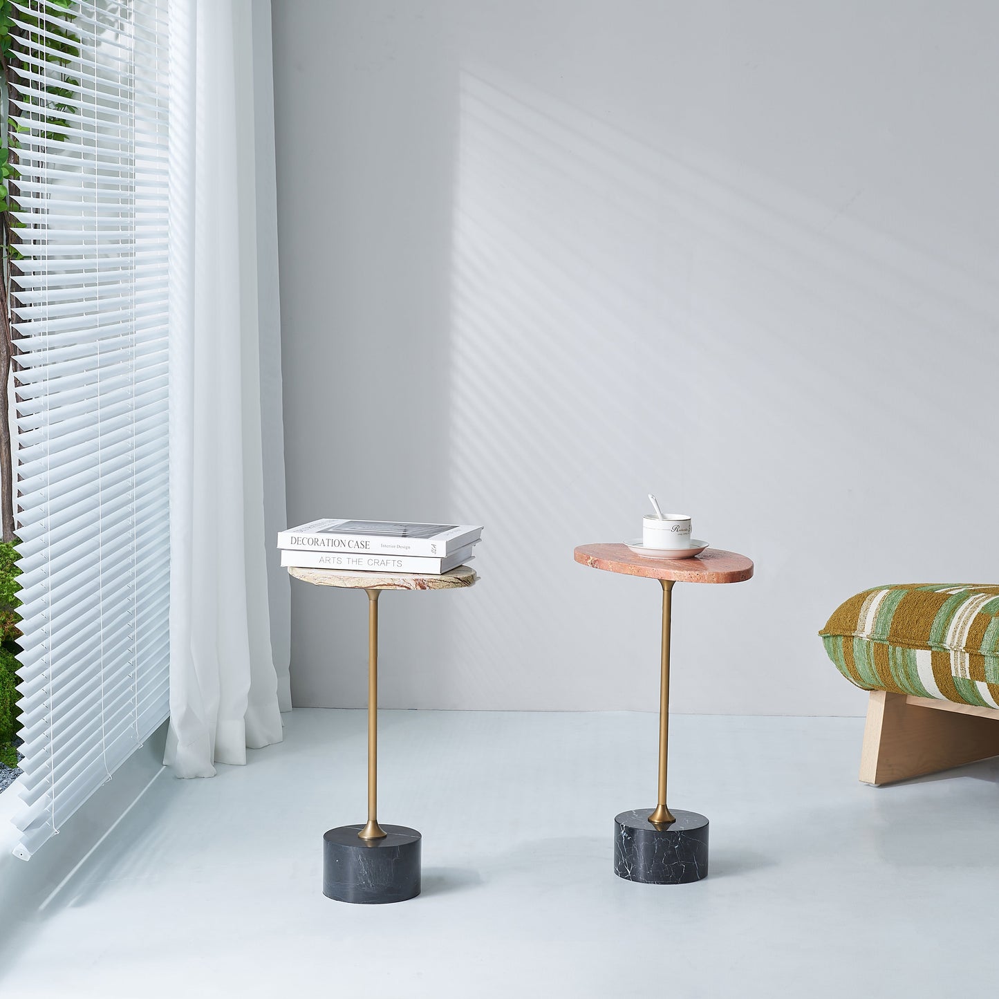 Asymmetrical Top Oval Marble End Table - Japanese Accent Table For Living Room