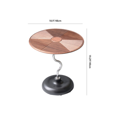Artistic Round Curved Stem Wood Stainless Steel End Table - Vintage Classic Accent Table For Living Room