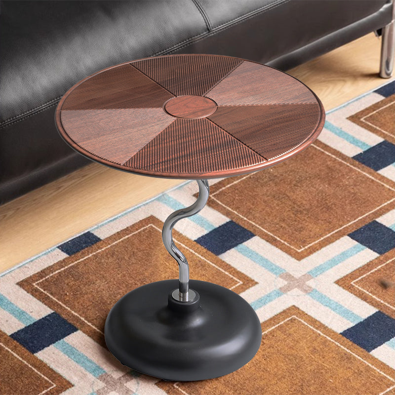 Artistic Round Curved Stem Wood Stainless Steel End Table - Vintage Classic Accent Table For Living Room