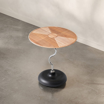 Artistic Round Curved Stem Wood Stainless Steel End Table - Vintage Classic Accent Table For Living Room