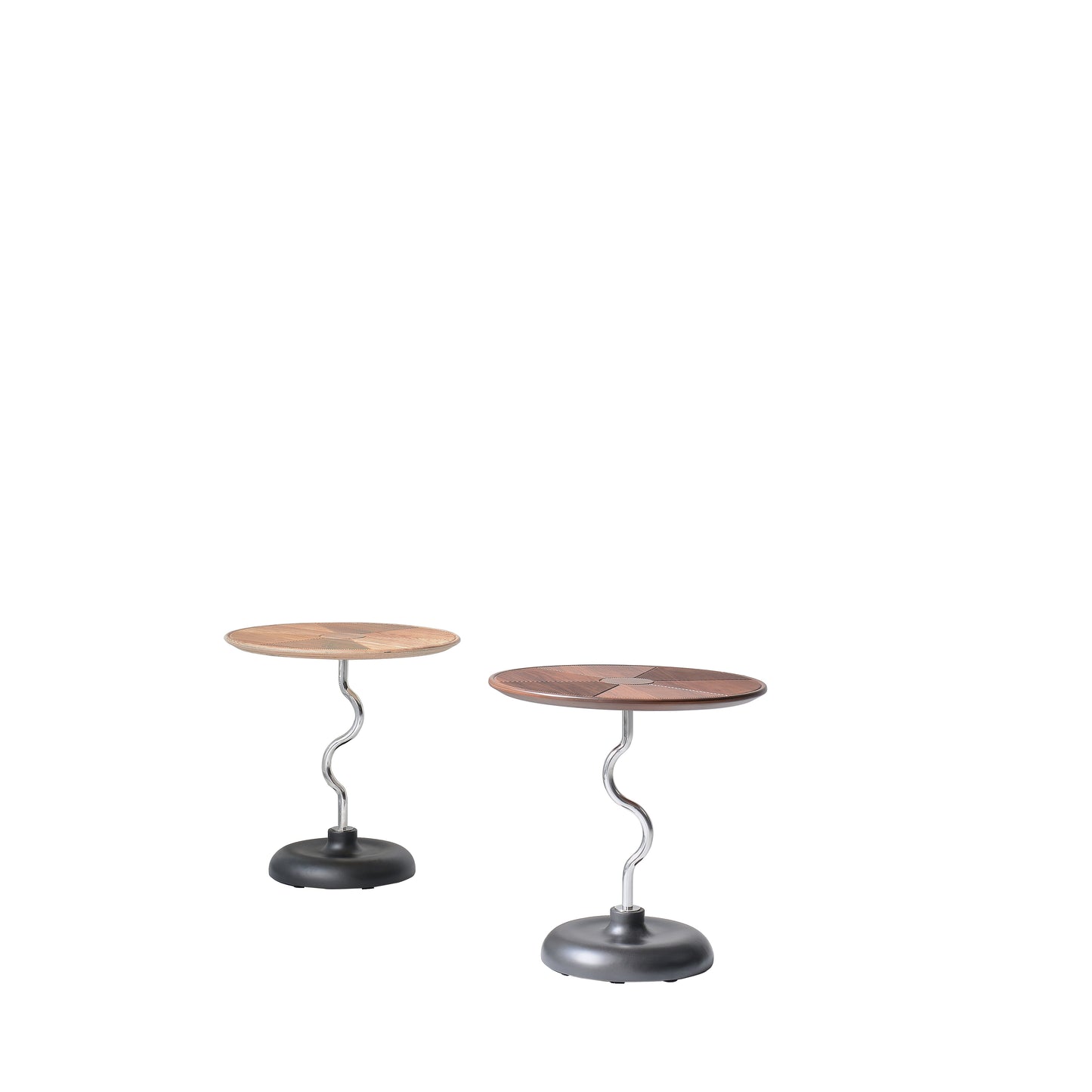 Artistic Round Curved Stem Wood Stainless Steel End Table - Vintage Classic Accent Table For Living Room