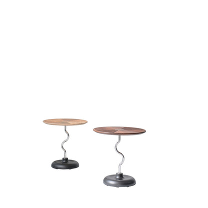 Artistic Round Curved Stem Wood Stainless Steel End Table - Vintage Classic Accent Table For Living Room
