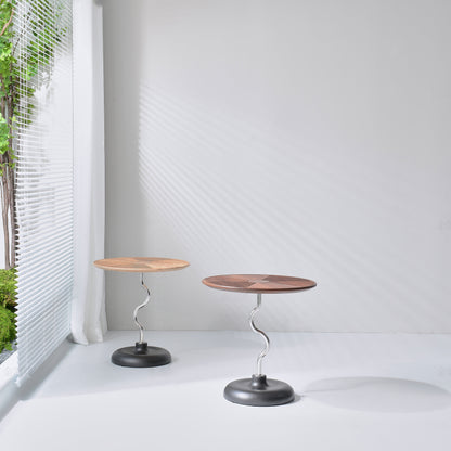 Artistic Round Curved Stem Wood Stainless Steel End Table - Vintage Classic Accent Table For Living Room