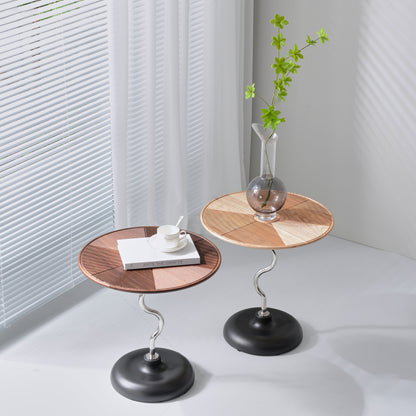 Artistic Round Curved Stem Wood Stainless Steel End Table - Vintage Classic Accent Table For Living Room