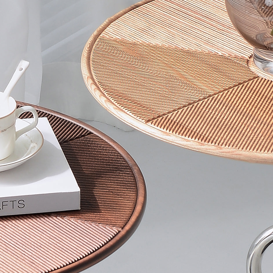 Artistic Round Curved Stem Wood Stainless Steel End Table - Vintage Classic Accent Table For Living Room