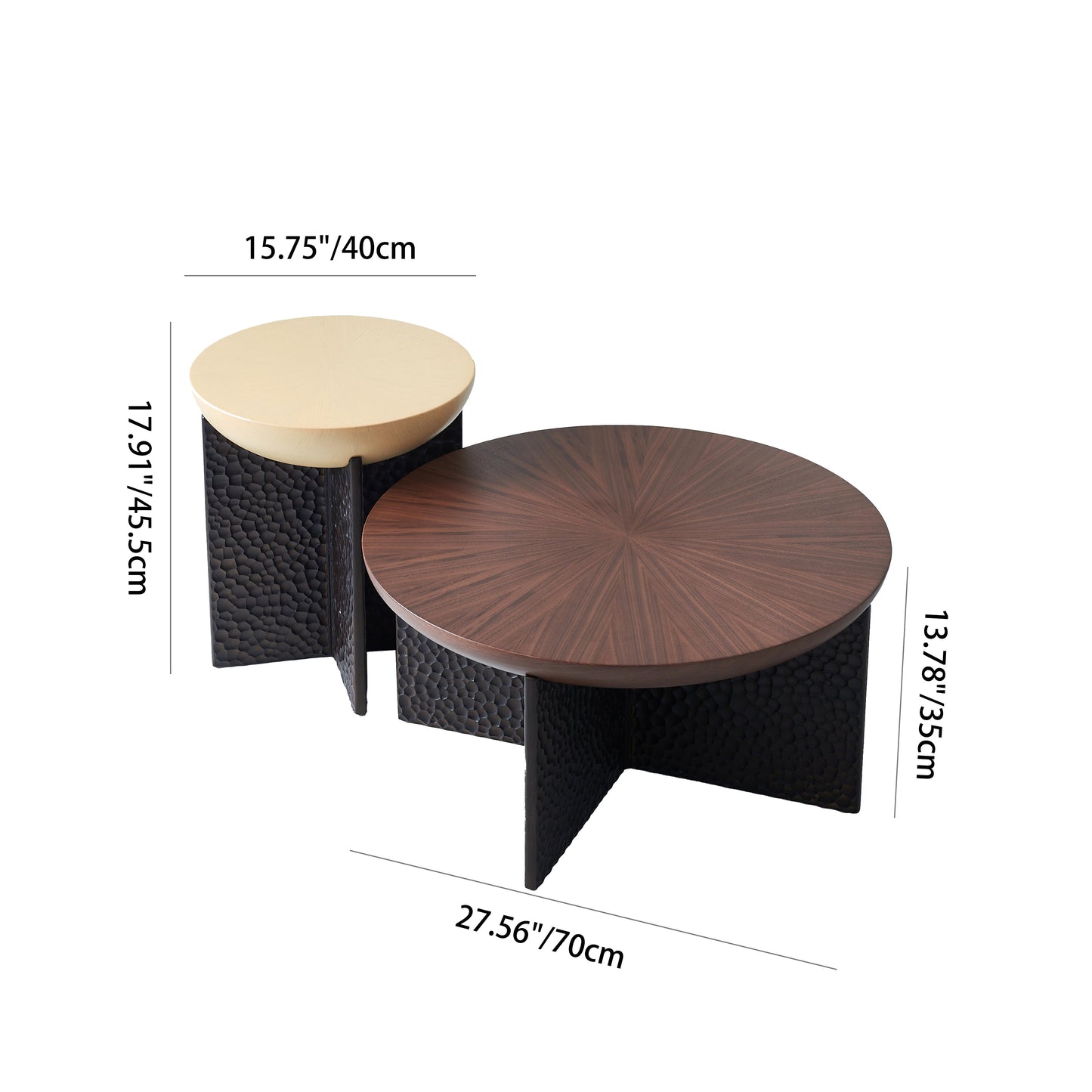 Geometric Cross Base Round Solid Wood Coffee Table - Scandinavian Radiating Grain Tea Table For Living Room