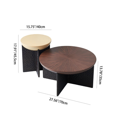 Geometric Cross Base Round Solid Wood Coffee Table - Scandinavian Radiating Grain Tea Table For Living Room