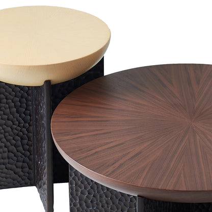 Geometric Cross Base Round Solid Wood Coffee Table - Scandinavian Radiating Grain Tea Table For Living Room